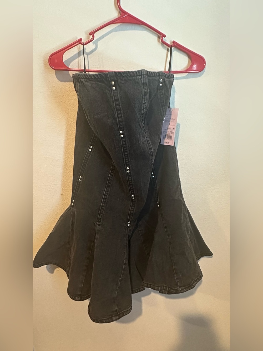 Black Denim Flared Skirt with Stud Detail